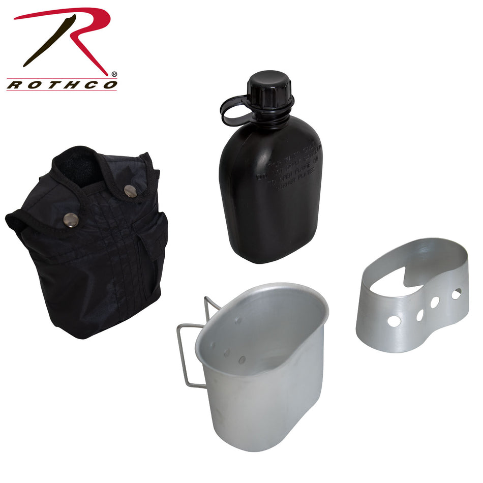 Rothco 4 Piece Canteen Kit With Cover, Aluminum Cup & Stove / Stand Black Size One Size