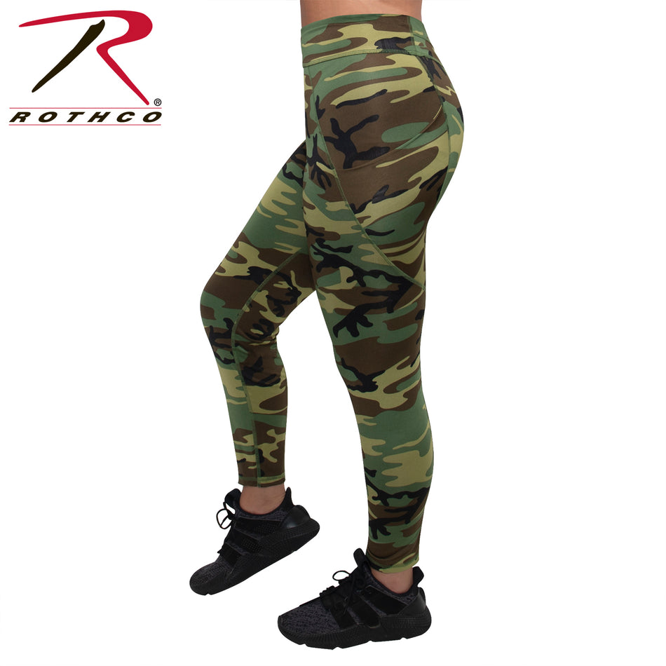 Rothco Womens Workout Performance Camo Leggings With Pockets Woodland Camo Size XL
