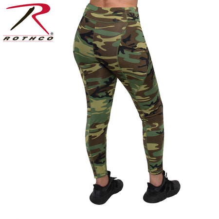 Rothco Womens Workout Performance Camo Leggings With Pockets Woodland Camo Size M