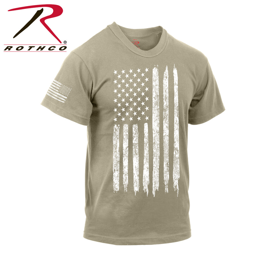 Rothco Distressed US Flag Athletic Fit T-Shirt Desert Sand Size S