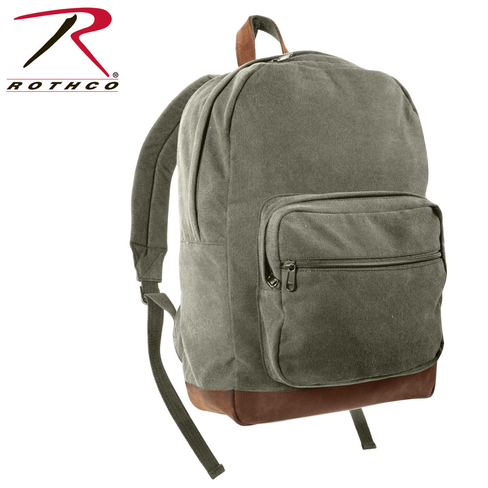 Rothco Vintage Canvas Teardrop Backpack With Leather Accents Olive Drab