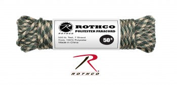 Rothco 550lb Type III Polyester Paracord Woodland Camo Size 50'