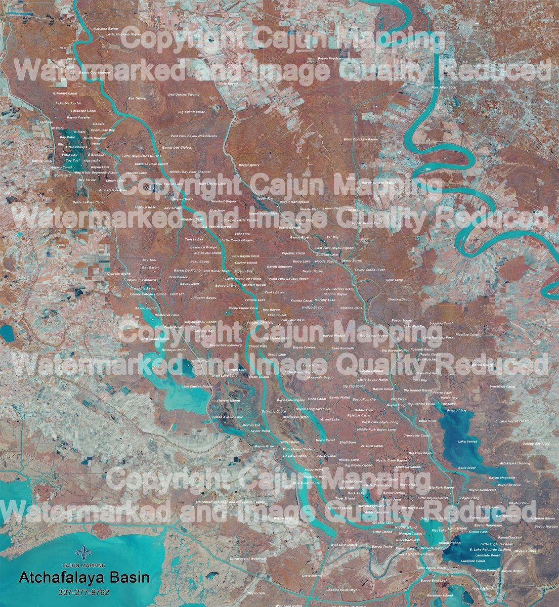 24" x 26.5" Printed Map of The Atchafalaya Basin - Get Tight Gear