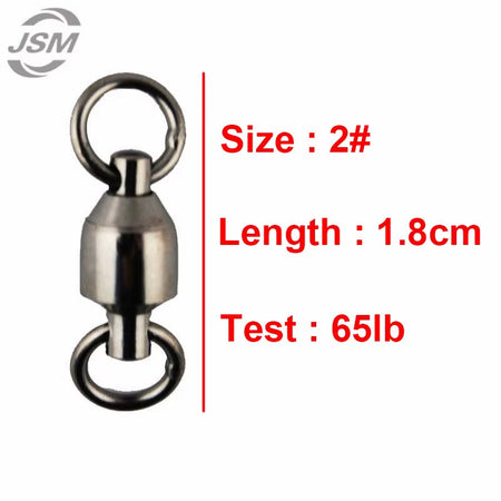 JSM 10Pcs Ball Bearing Fishing Swivel with Solid Ring Brass with Black Nickle Sea Fishing Swivels Connector Size 1 2 3 4 5 6 7 8