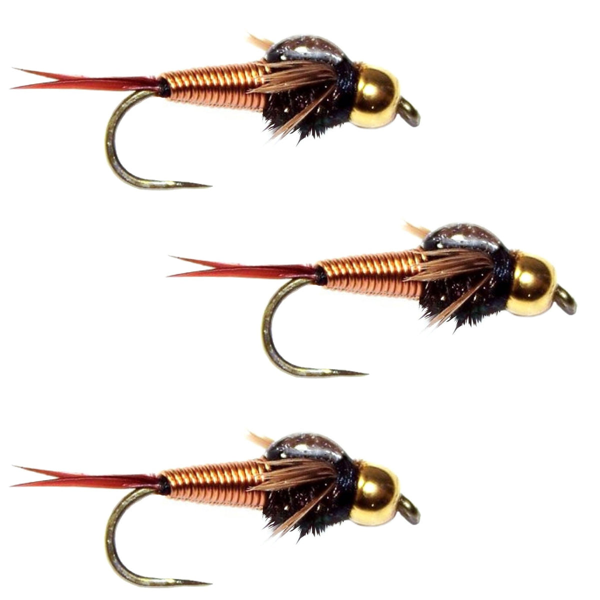 3 Pack Barbless Bead Head Copper John Nymph Fly Fishing Flies - Hook Size 16 - Get Tight Gear