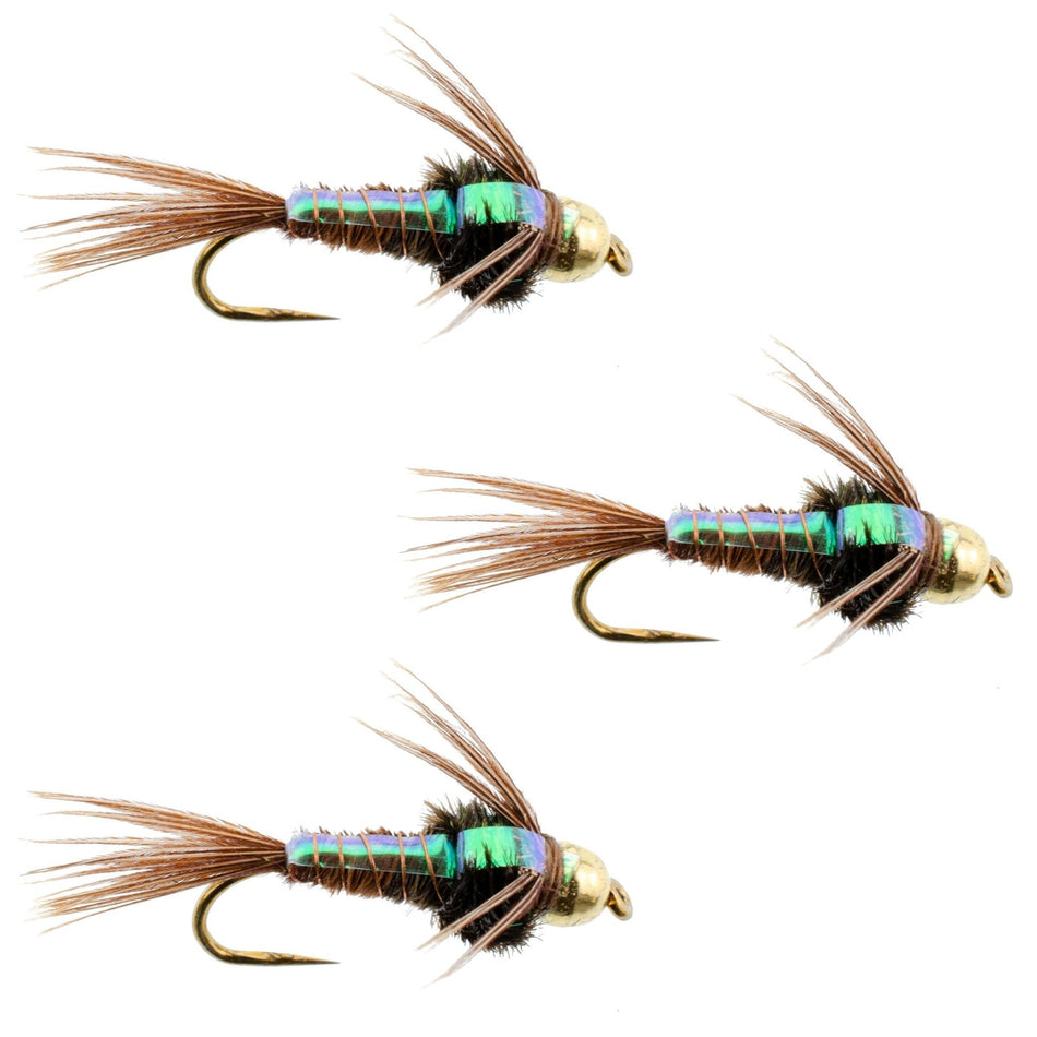 3 Pack Barbless Bead Head Flashback Pheasant Tail Nymph Flies Hook Size 12 - Get Tight Gear