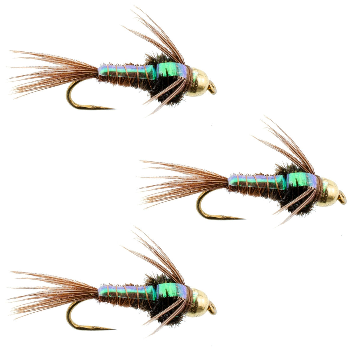 3 Pack Barbless Bead Head Flashback Pheasant Tail Nymph Flies Hook Size 16 - Get Tight Gear