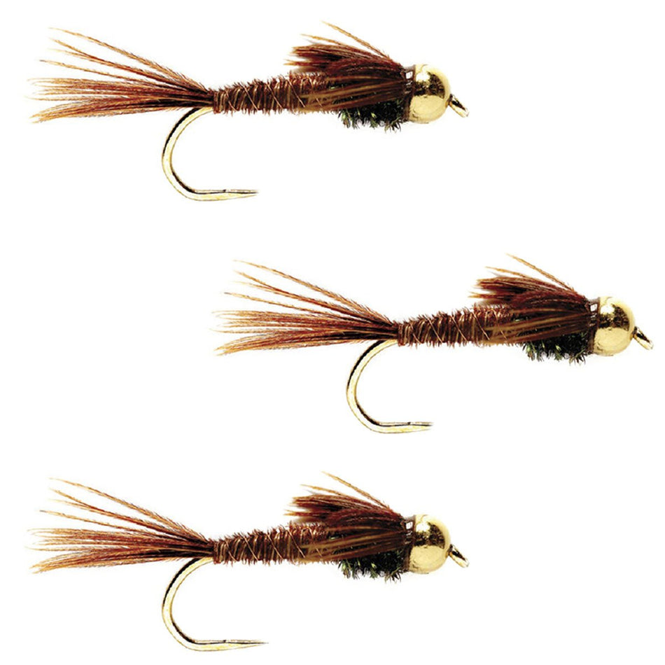 3 Pack Barbless Bead Head Pheasant Tail Nymph Fly Hook Size 16 - Get Tight Gear