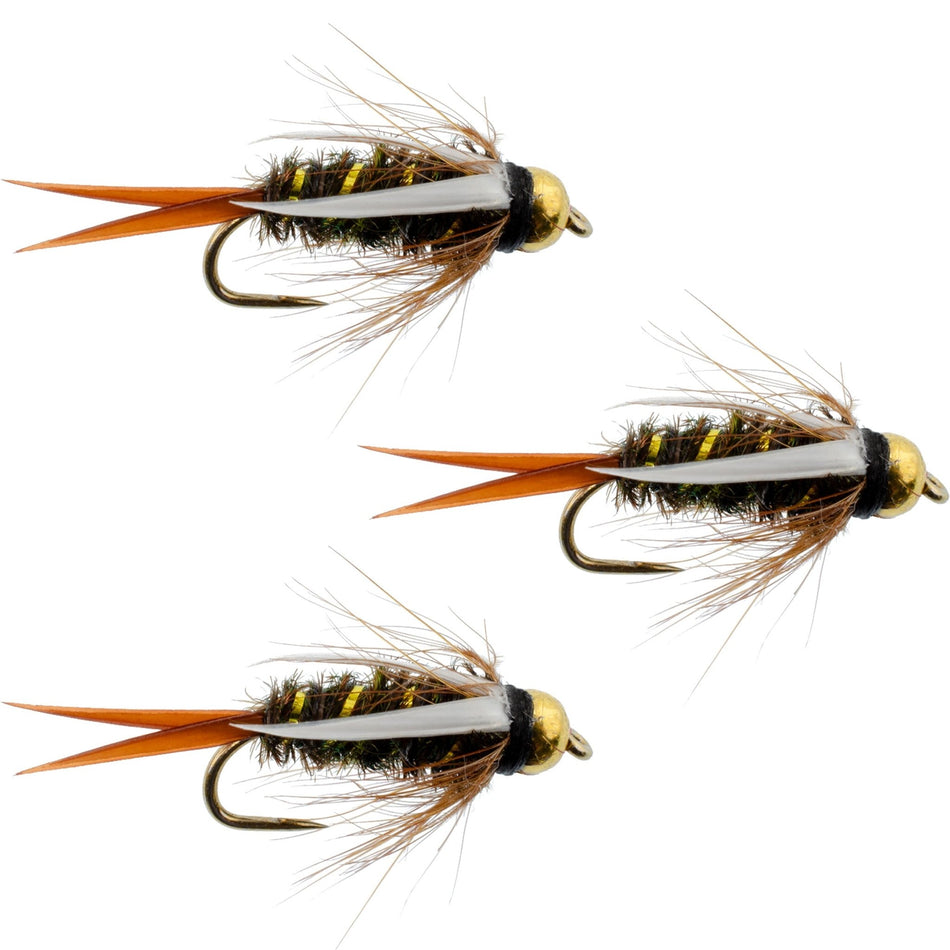 3 Pack Barbless Bead Head Prince Nymph Fly Fishing Flies - Hook Size 12 - Get Tight Gear