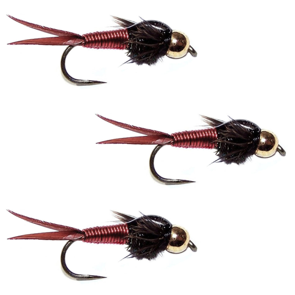3 Pack Barbless Bead Head Red Copper John Nymph Fly Fishing Flies - Hook Size 16 - Get Tight Gear