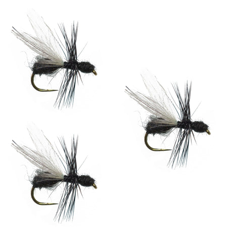 3 Pack Barbless Black Fur Flying Ant Terrestrial Trout Dry Fly Fishing Flies - Hook Size 14 - Get Tight Gear