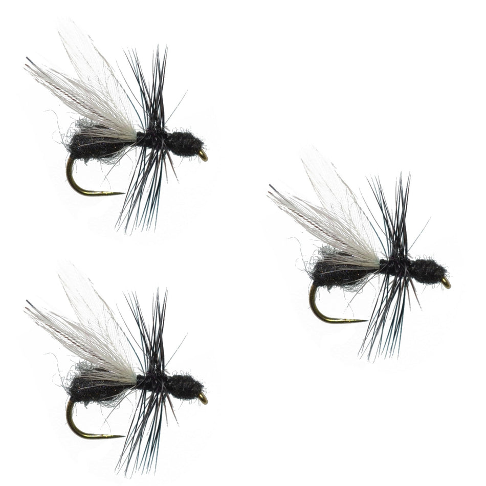 3 Pack Barbless Black Fur Flying Ant Terrestrial Trout Dry Fly Fishing Flies - Hook Size 14 - Get Tight Gear