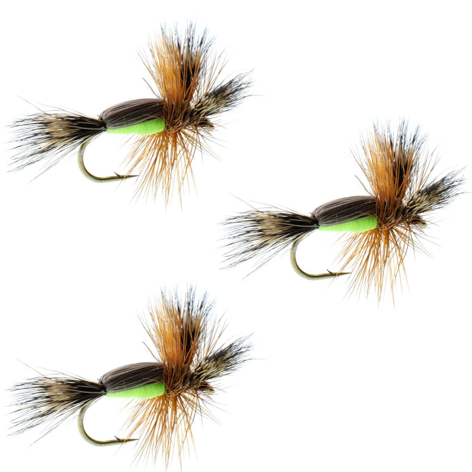 3 Pack Barbless Chartreuse Humpy Classic Hair Wing Dry Fly - Hook Size 10 - Get Tight Gear