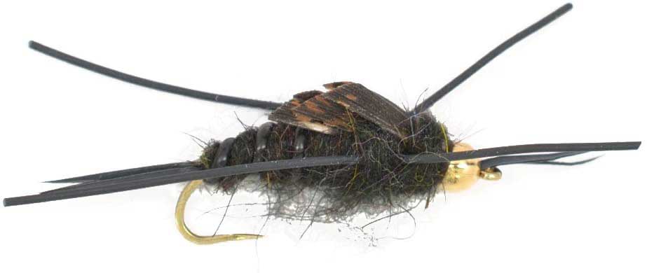 3 Pack Barbless Gold Bead Kaufmann's Black Stone Fly with Rubber Legs - Stonefly Wet Fly - Hook Size 8 - Get Tight Gear