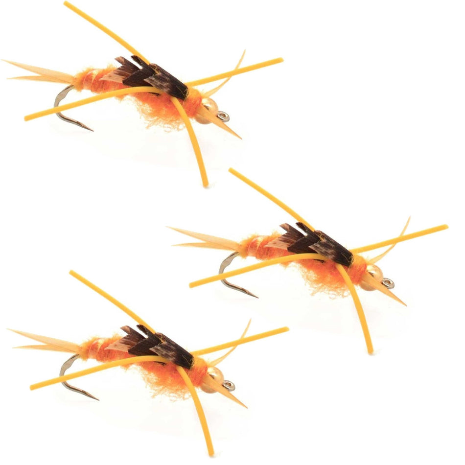 3 Pack Barbless Gold Bead Kaufmann's Golden Stone Fly with Rubber Legs - Stonefly Wet Fly - Hook Size 6 - Get Tight Gear