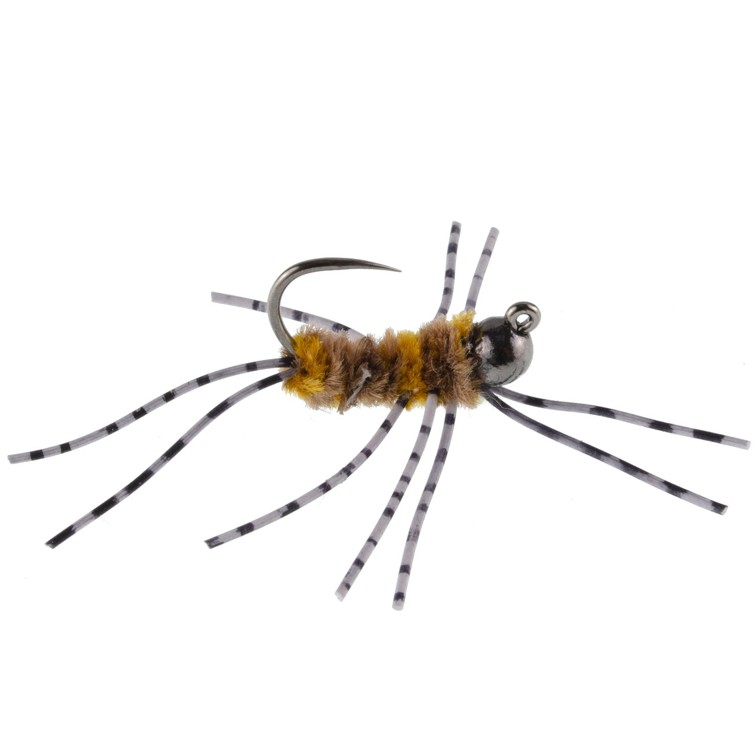 3 Pack Barbless Pat's Barred Rubber Legs Tungsten Bead Jigged Coffee/Tan Euro Nymph - Hook Size 6 - Get Tight Gear