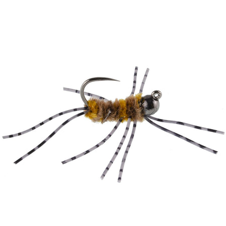 3 Pack Barbless Pat's Barred Rubber Legs Tungsten Bead Jigged Coffee/Tan Euro Nymph - Hook Size 6 - Get Tight Gear