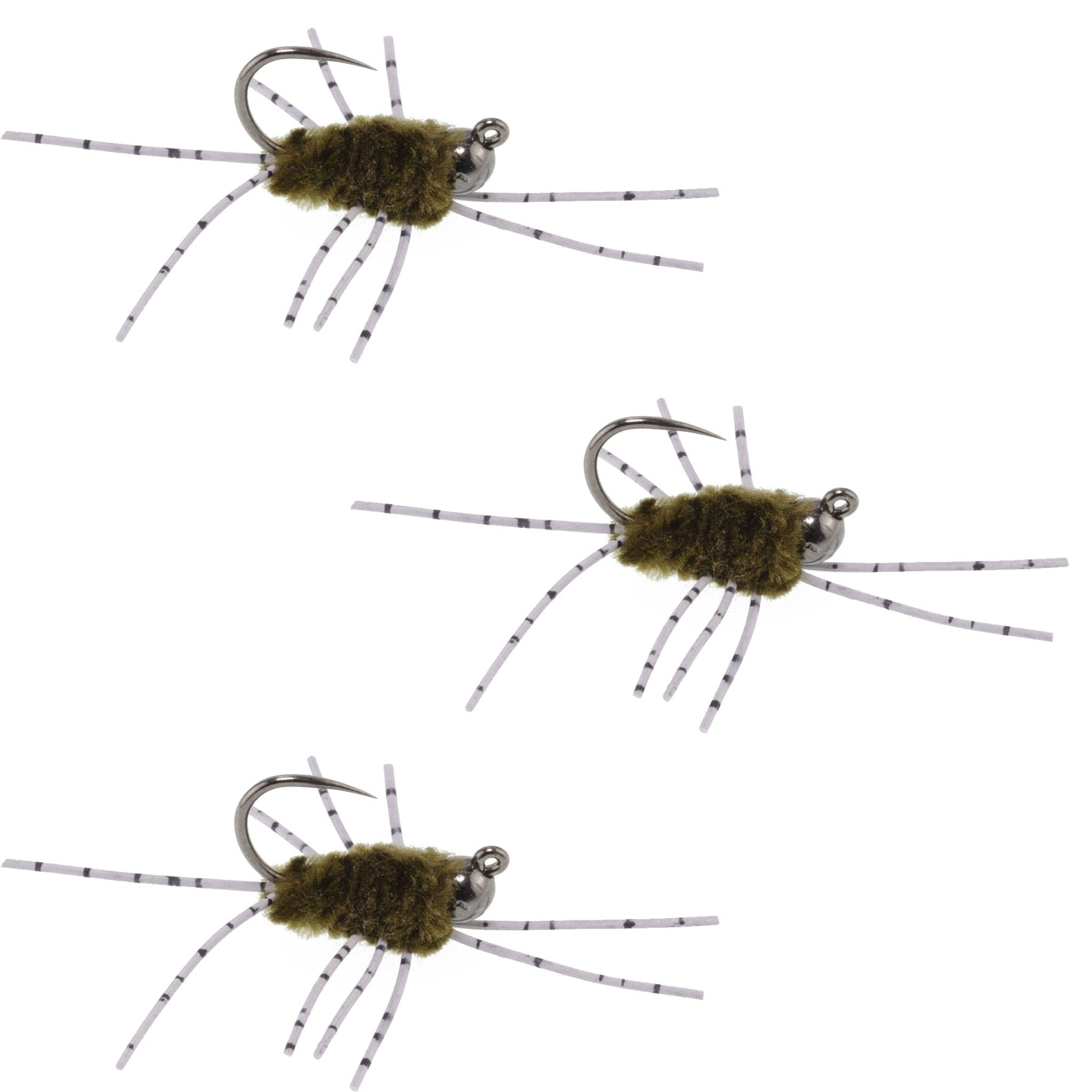 3 Pack Barbless Pat's Barred Rubber Legs Tungsten Bead Jigged Dark Olive Euro Nymph - Hook Size 6 - Get Tight Gear