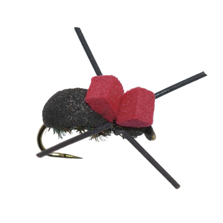 3 Pack Barbless Red Top Black Foam Beetle Terrestrial Trout Dry Fly Fishing Flies - Hook Size 14 - Get Tight Gear