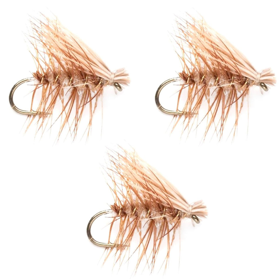 3 Pack Barbless Tan Elk Hair Caddis Classic Trout Dry Flies Size 12 - Get Tight Gear