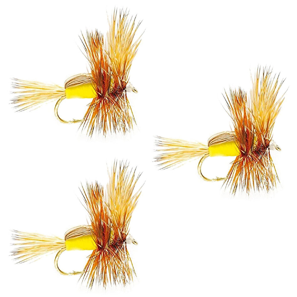 3 Pack Barbless Yellow Humpy Classic Hair Wing Dry Fly - Hook Size 16 - Get Tight Gear