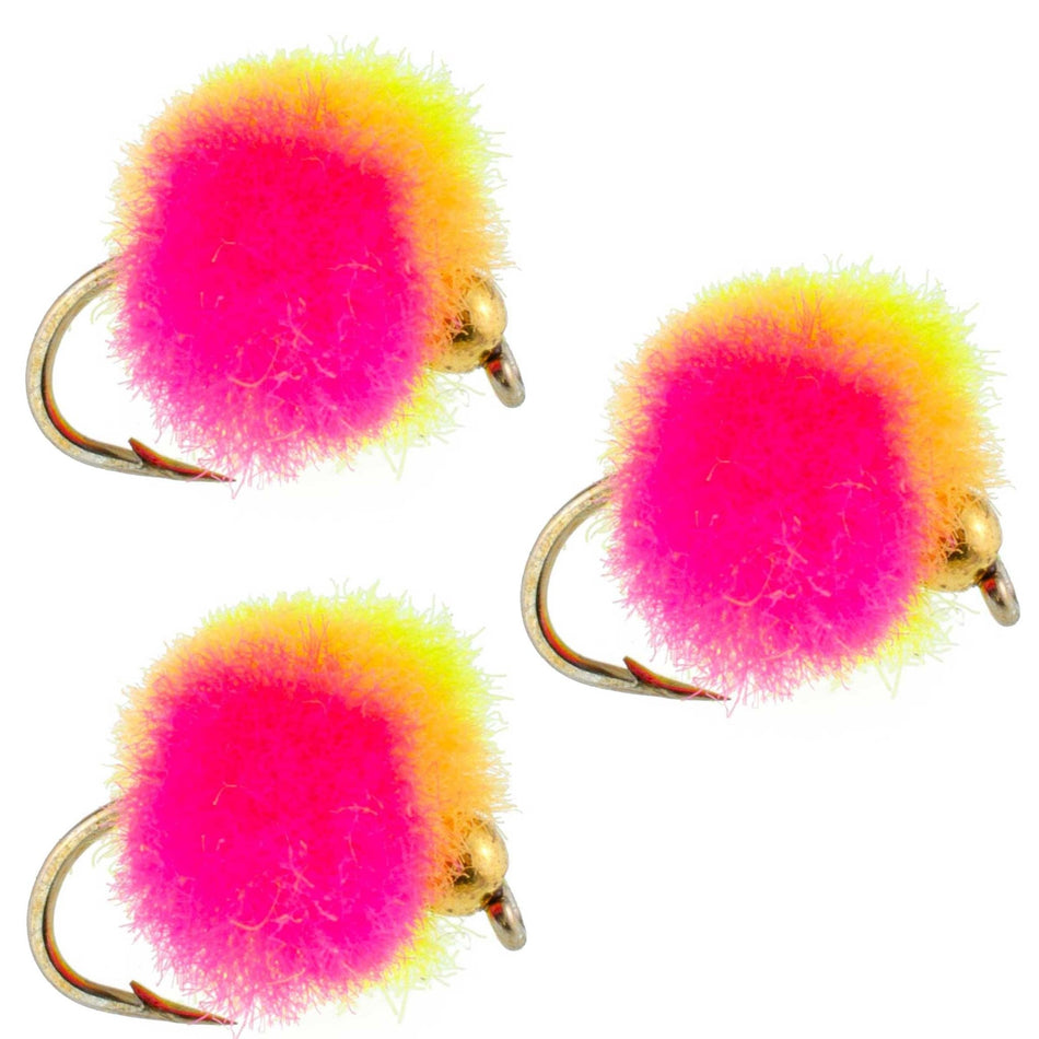3 Pack Bead Head Clown Egg Fly Fishing Flies - Hook Size 16 - Get Tight Gear