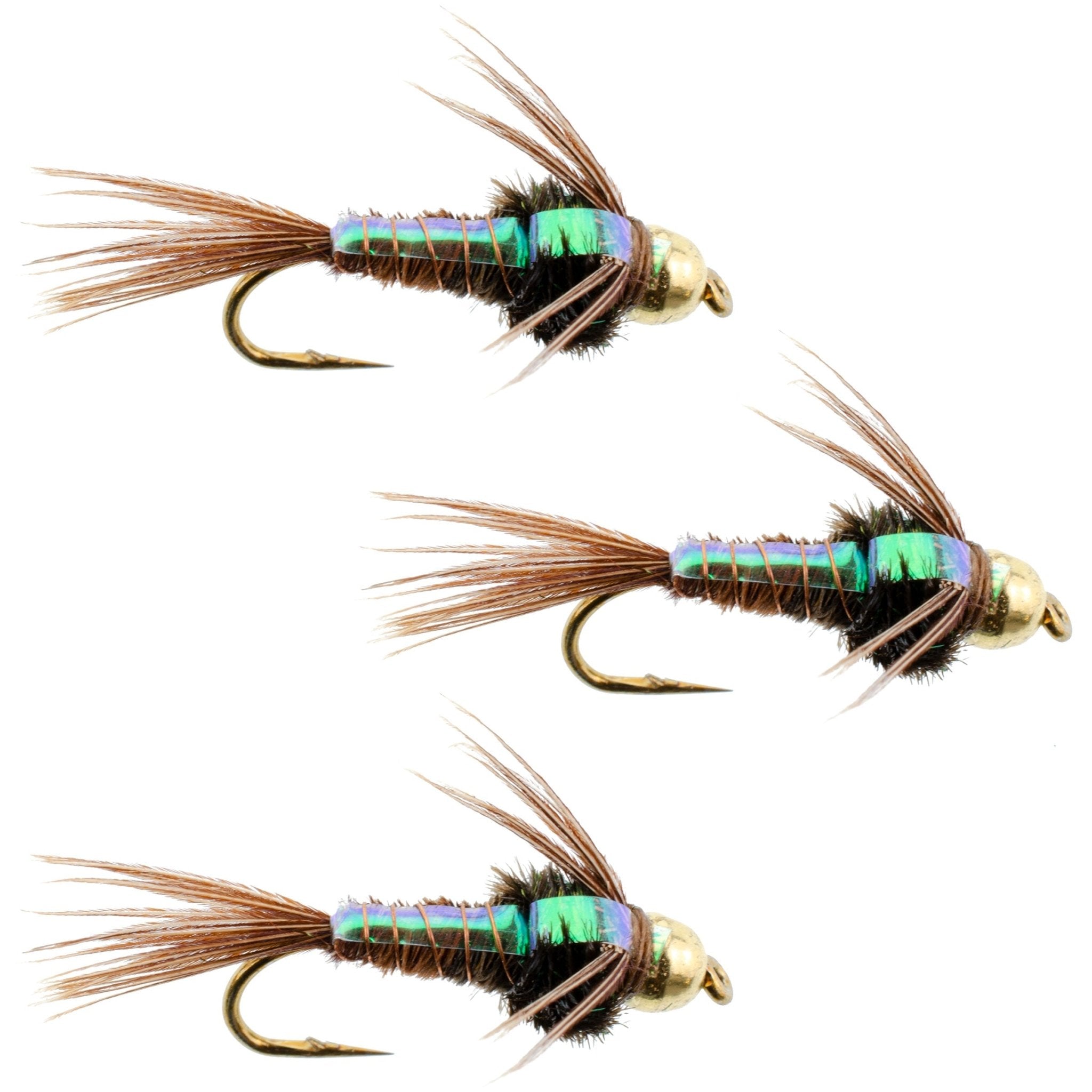 3 Pack Bead Head Flashback Pheasant Tail Nymph Fly Fishing Flies Hook Size 10 - Get Tight Gear