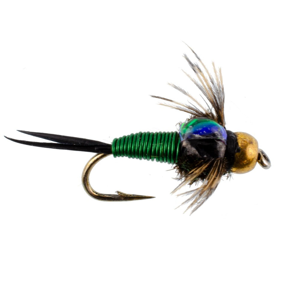 3 Pack Bead Head Green Copper John Nymph Fly Fishing Flies - Hook Size 18 - Get Tight Gear