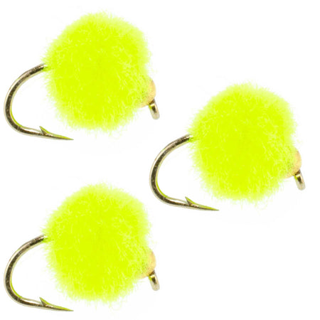 3 Pack Bead Head Hot Chartreuse Egg Fly Fishing Flies - Hook Size 16 - Get Tight Gear