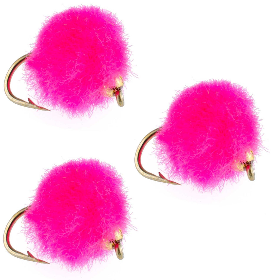 3 Pack Bead Head Hot Pink Egg Fly Fishing Flies - Hook Size 16 - Get Tight Gear