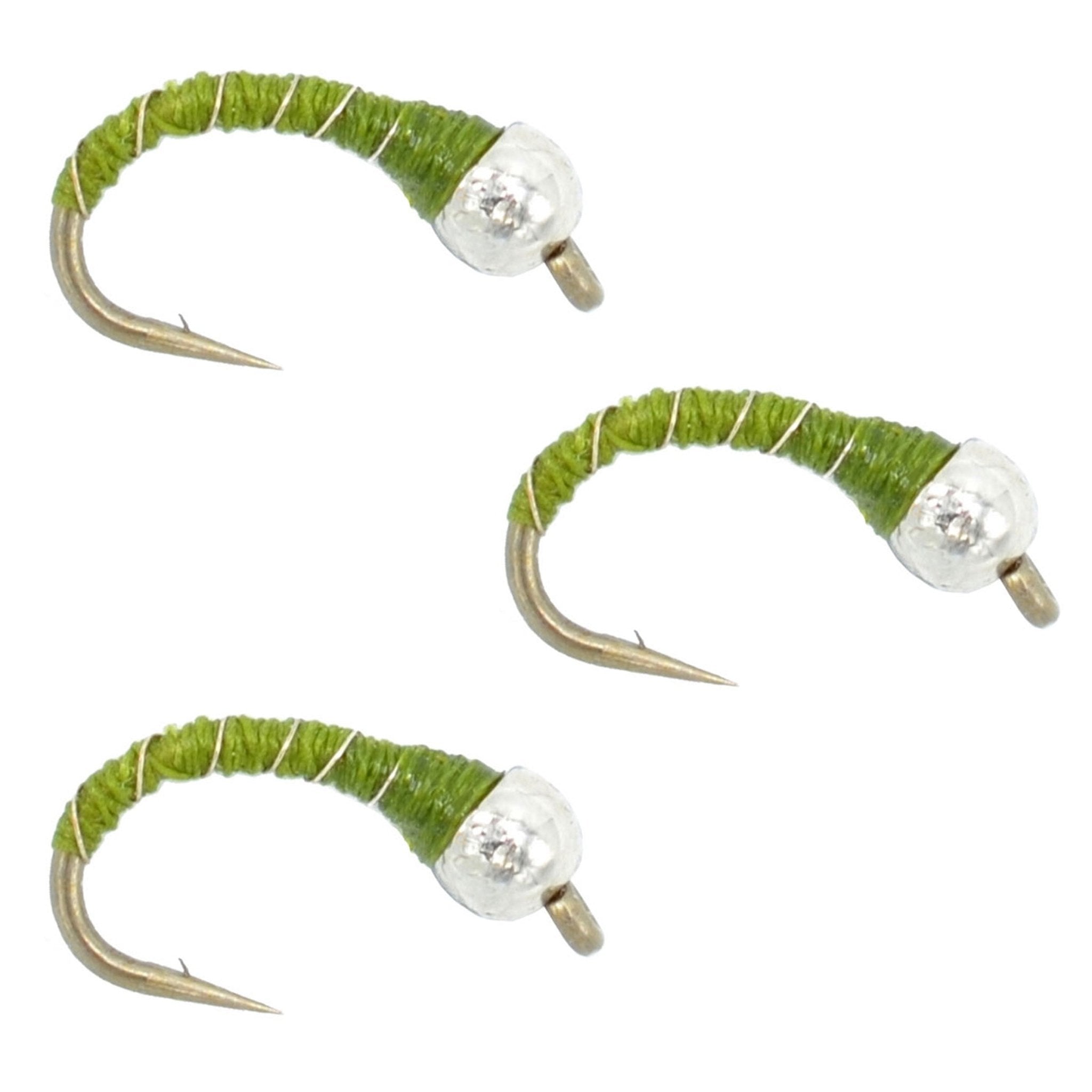 3 Pack Bead Head Olive Zebra Midge Still Water Nymph Fly Fishing Fly Hook Size 14 - Get Tight Gear