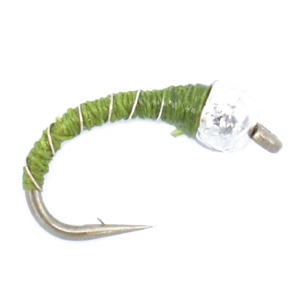 3 Pack Bead Head Olive Zebra Midge Still Water Nymph Fly Fishing Fly Hook Size 16 - Get Tight Gear