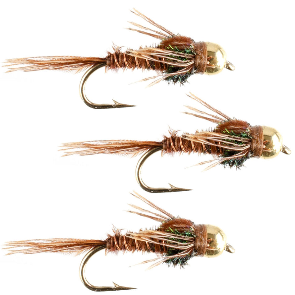 3 Pack Bead Head Pheasant Tail Nymph Fly Hook Size 18 - Get Tight Gear