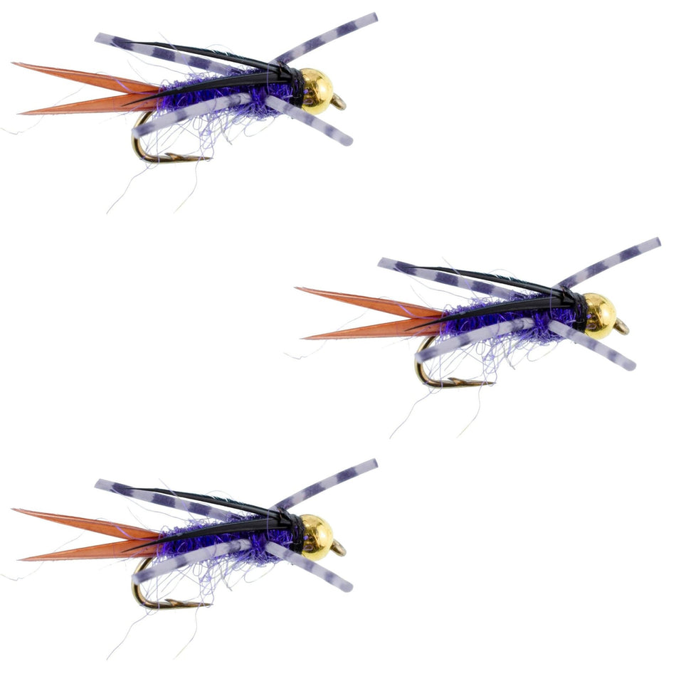 3 Pack Bead Head Purple Batman Rubber Legs Nymph Fly - Hook Size 12 - Get Tight Gear