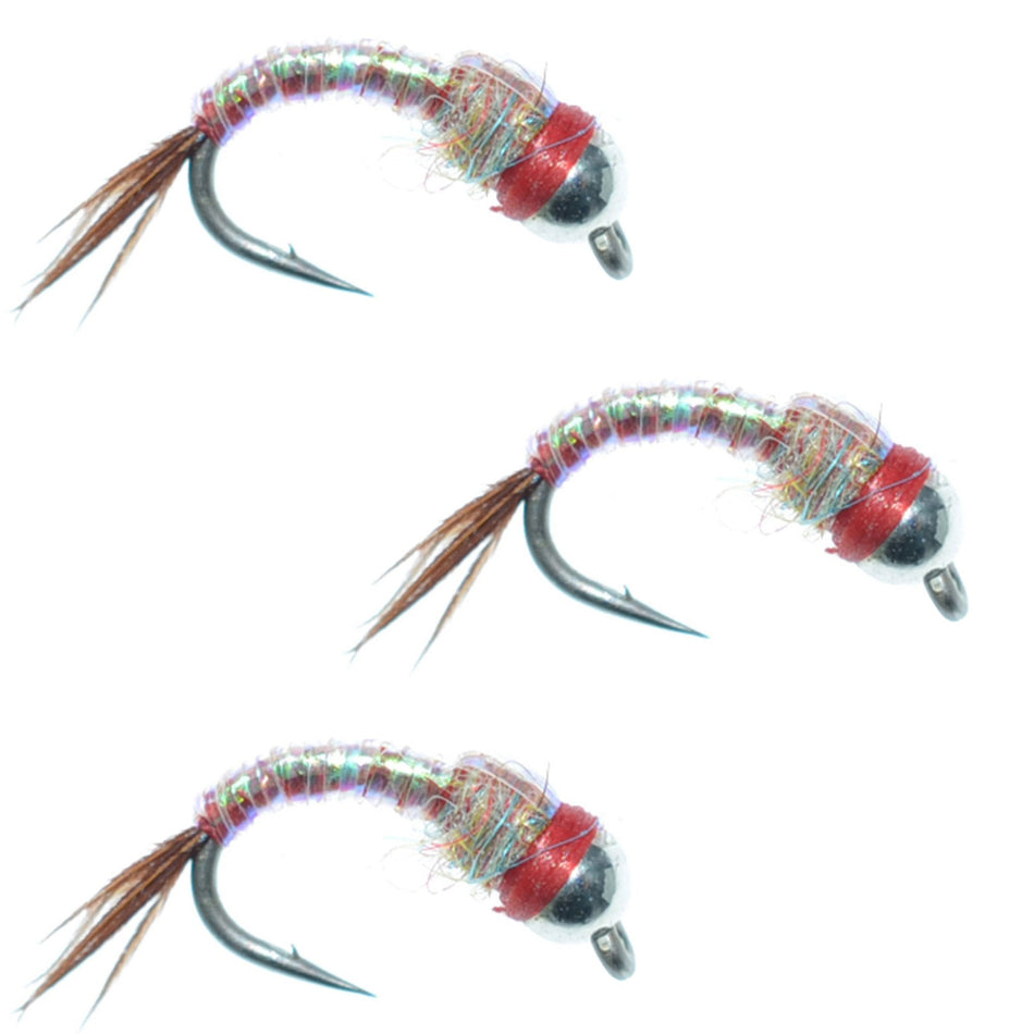 3 Pack Bead Head Rainbow Warrior Nymph Fly Fishing Flies Hook Size 14 - Get Tight Gear