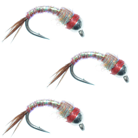 3 Pack Bead Head Rainbow Warrior Nymph Fly Fishing Flies Hook Size 18 - Get Tight Gear