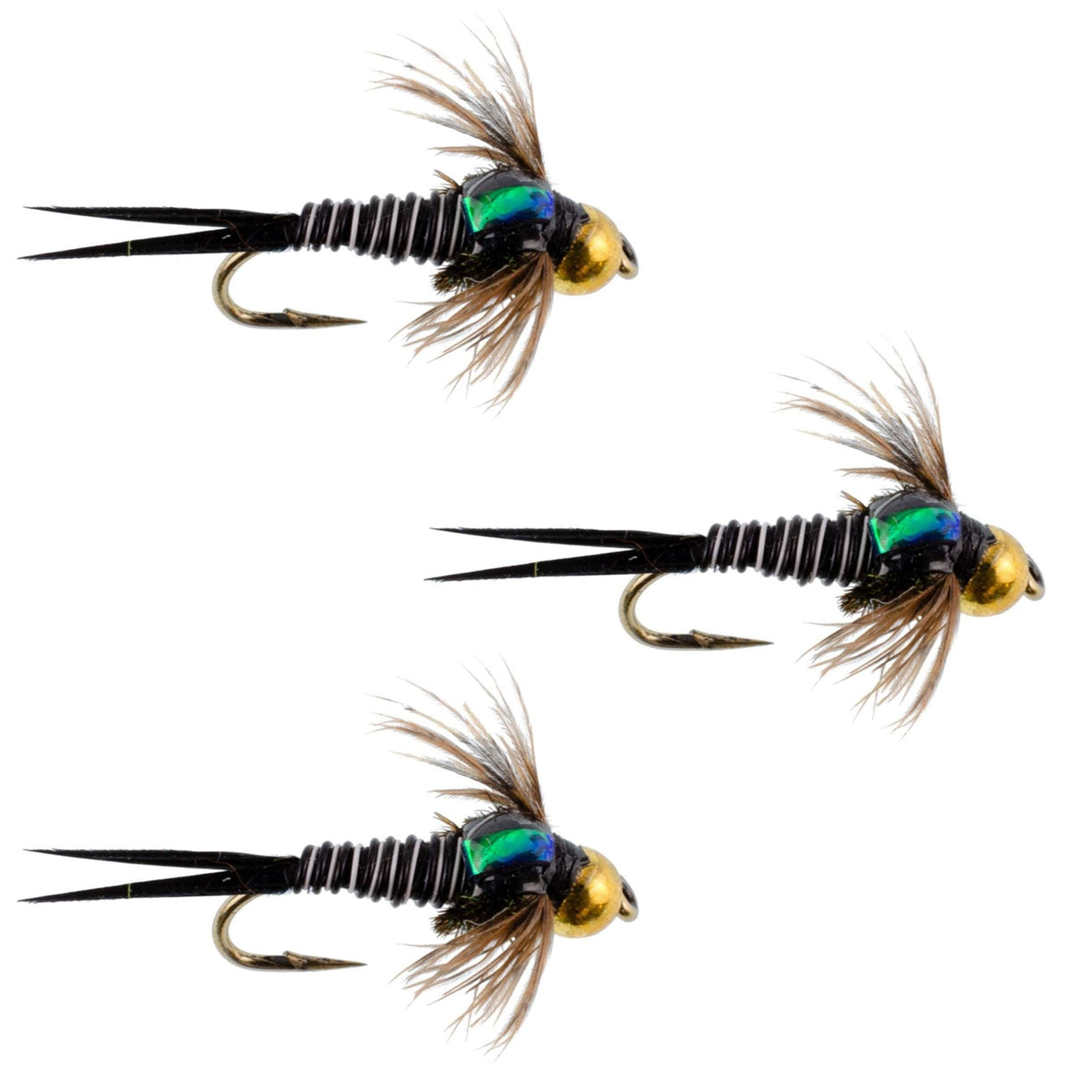 3 Pack Bead Head Zebra Copper John Nymph Fly Fishing Flies - Hook Size 16 - Get Tight Gear