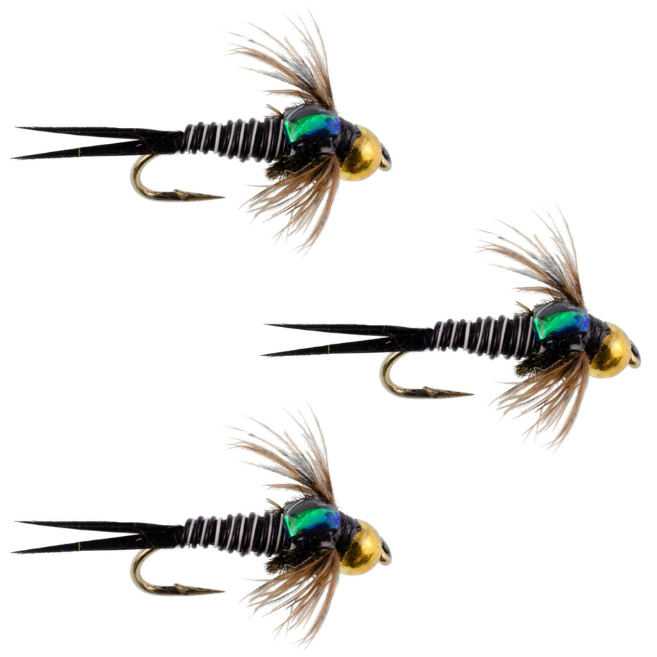 3 Pack Bead Head Zebra Copper John Nymph Fly Fishing Flies - Hook Size 16 - Get Tight Gear