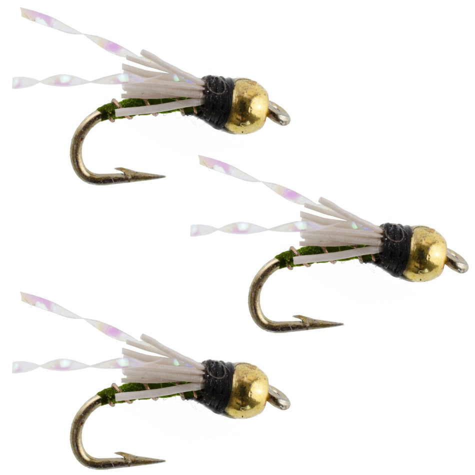 3 Pack Beadhead Olive 3 Dollar Dip Serendipity Wet Fly Fishing Flies - Hook Size 18 - Get Tight Gear