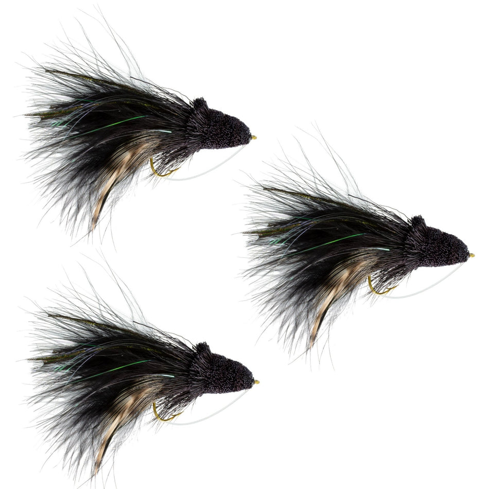 3 Pack Black Dahlberg Deer Hair Diver Size 4 - Bass Fly Fishing Bug Wide Gape Bass Hooks With Weed Guard - Get Tight Gear