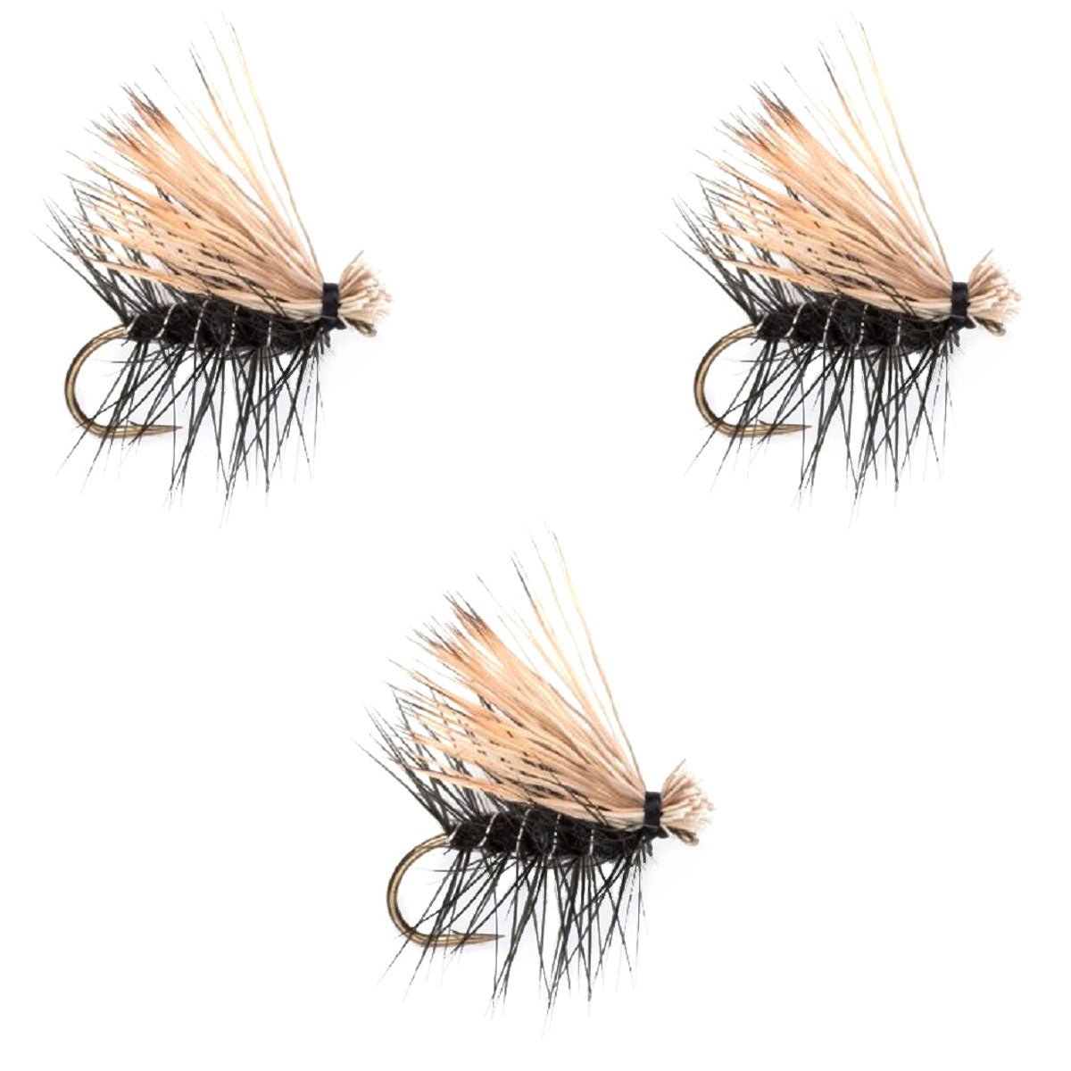 3 Pack Black Elk Hair Caddis Classic Trout Dry Flies Size 12 - Get Tight Gear