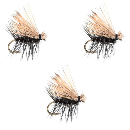 3 Pack Black Elk Hair Caddis Classic Trout Dry Flies Size 12 - Get Tight Gear