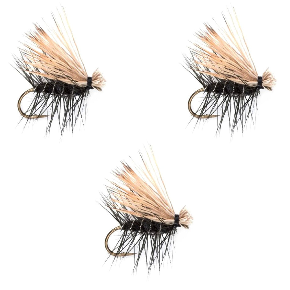 3 Pack Black Elk Hair Caddis Classic Trout Dry Flies Size 18 - Get Tight Gear