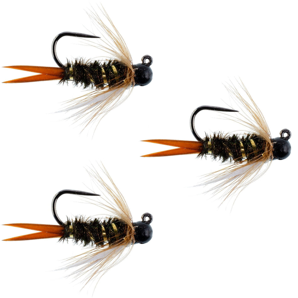 3 Pack Black Tungsten Bead Prince Jig Tactical Czech Nymph Euro Nymphing Fly - Hook Size 10 - Get Tight Gear