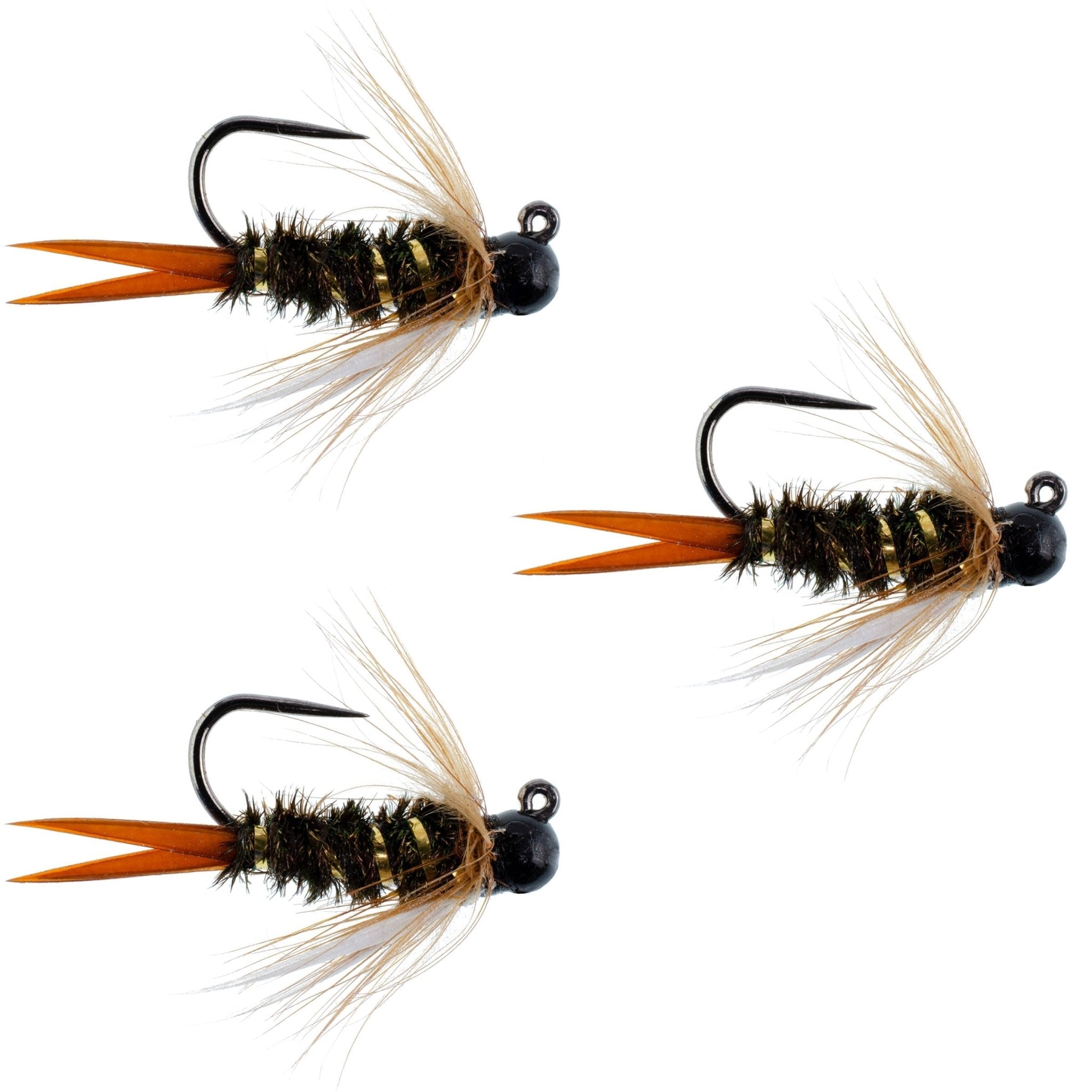 3 Pack Black Tungsten Bead Prince Jig Tactical Czech Nymph Euro Nymphing Fly - Hook Size 14 - Get Tight Gear