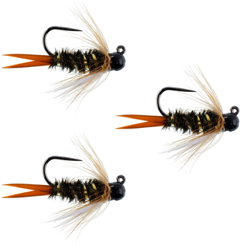 3 Pack Black Tungsten Bead Prince Jig Tactical Czech Nymph Euro Nymphing Fly - Hook Size 14 - Get Tight Gear