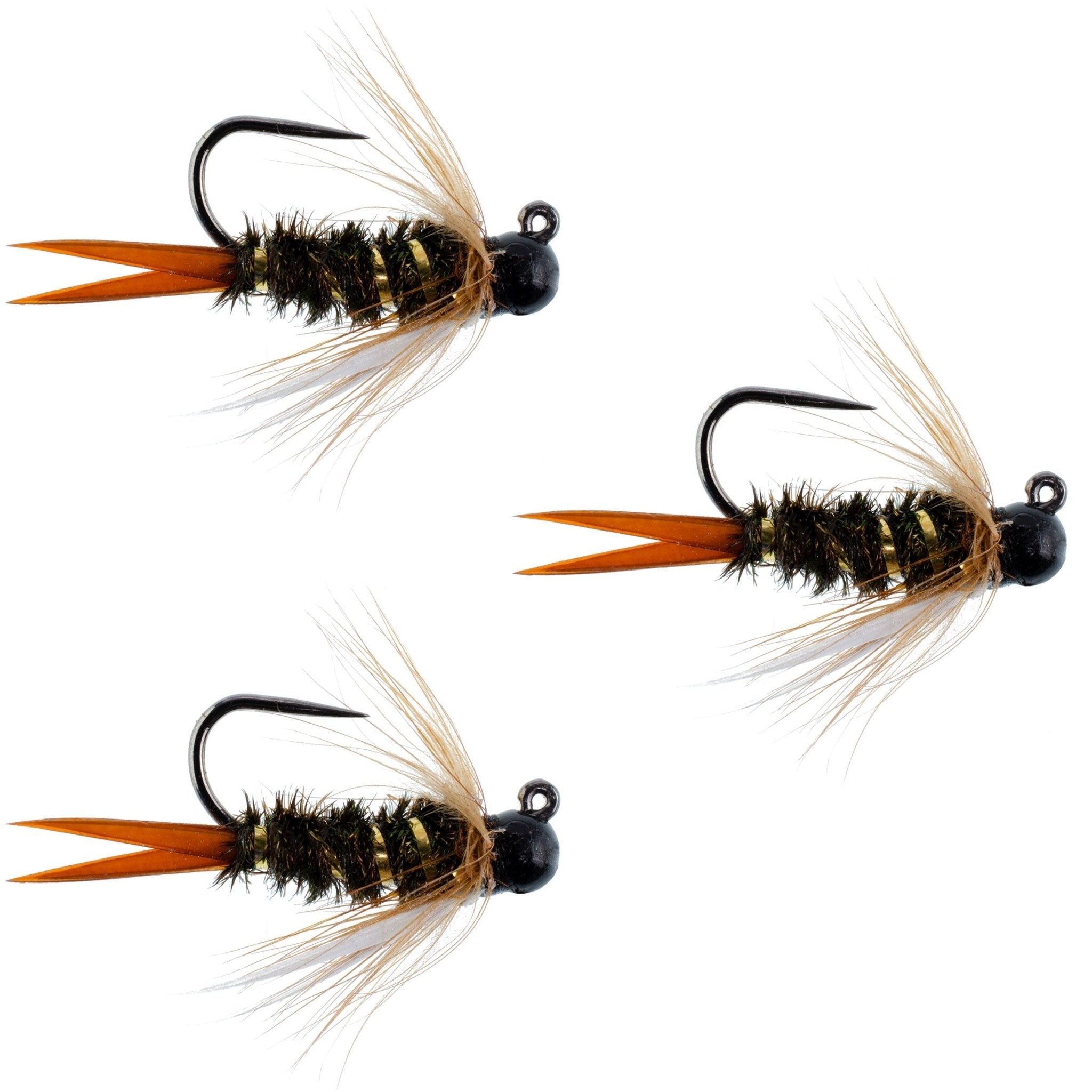 3 Pack Black Tungsten Bead Prince Jig Tactical Czech Nymph Euro Nymphing Fly - Hook Size 16 - Get Tight Gear