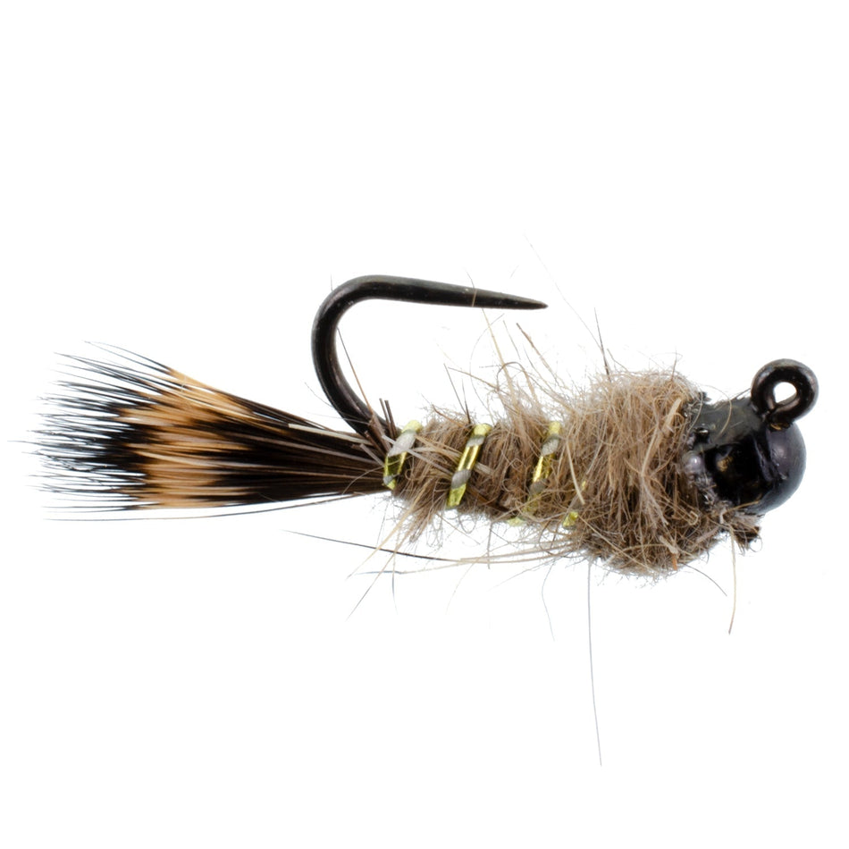 3 Pack Black Tungsten Bead Tactical Hares Ear Czech Nymph Euro Nymphing Fly - Hook Size 14 - Get Tight Gear