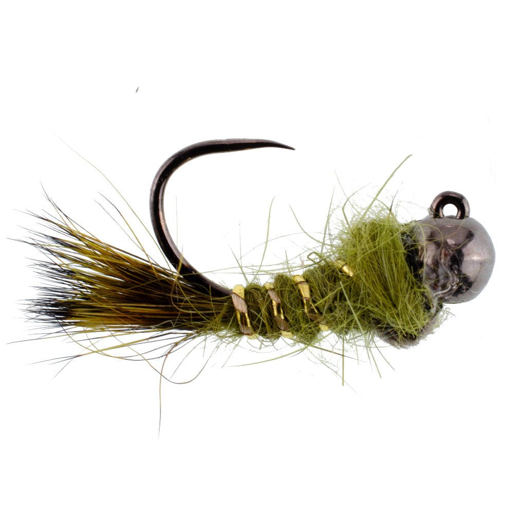 3 Pack Black Tungsten Bead Tactical Olive Hares Ear Czech Nymph Euro Nymphing Fly - Hook Size 12 - Get Tight Gear