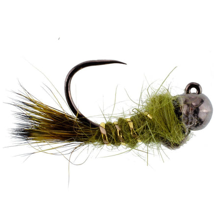 3 Pack Black Tungsten Bead Tactical Olive Hares Ear Czech Nymph Euro Nymphing Fly - Hook Size 14 - Get Tight Gear